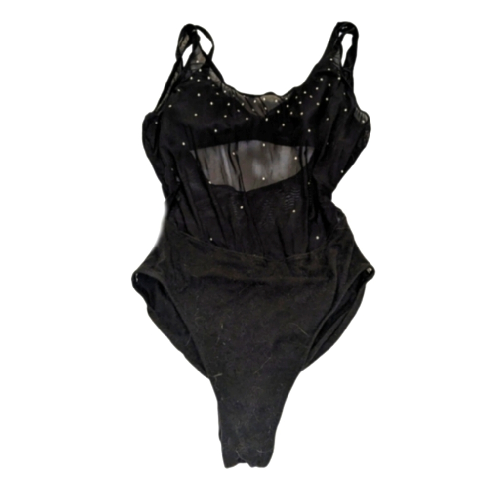 Vintage Plus Size Black Mesh Body Suit XL 18 Sun Streak Newport News Swim Leo